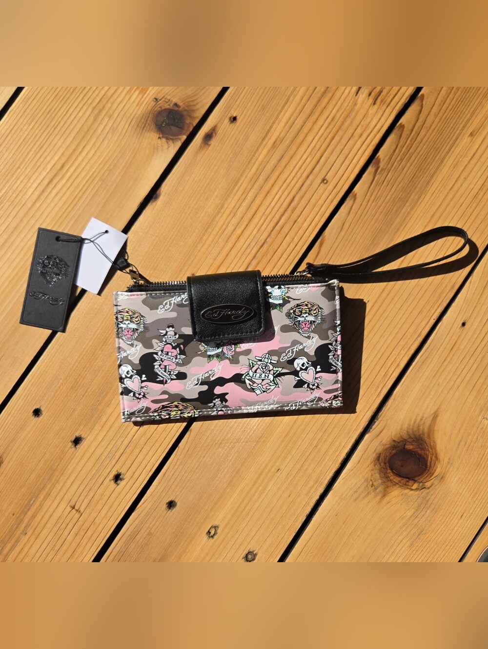 Ed Hardy Pink, Black & Gray Camo Wristlet Wallet